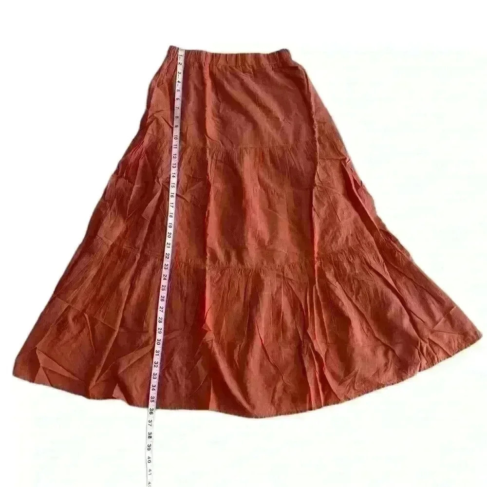 And Now This Womens 100% Cotton Tiered Pull-On Maxi Skirt Rose Gold Size S Boho - Picture 10 of 13